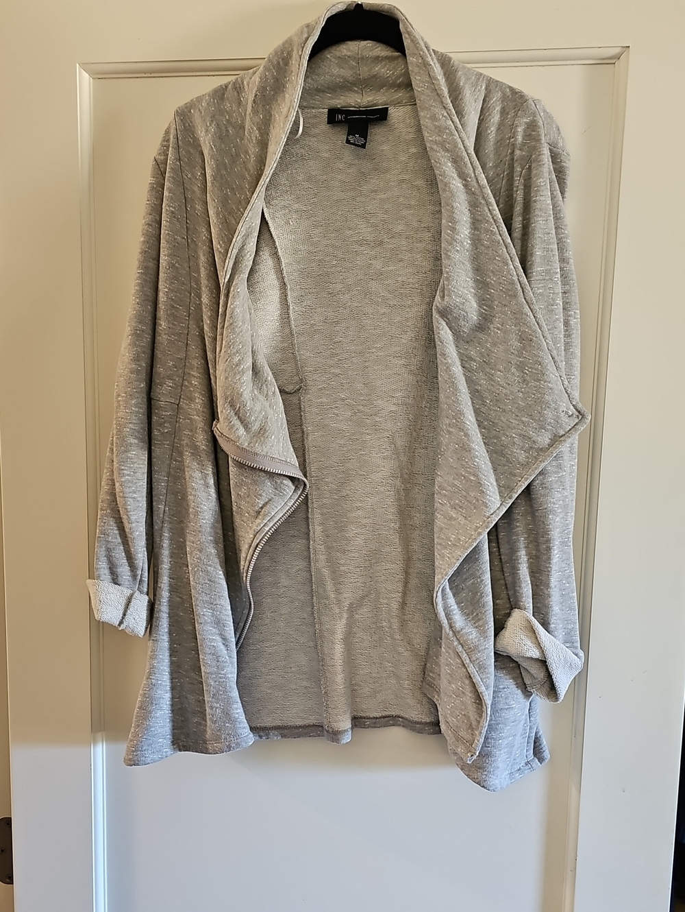 INC International Concepts Light Gray Draped Open-Front Cardigan